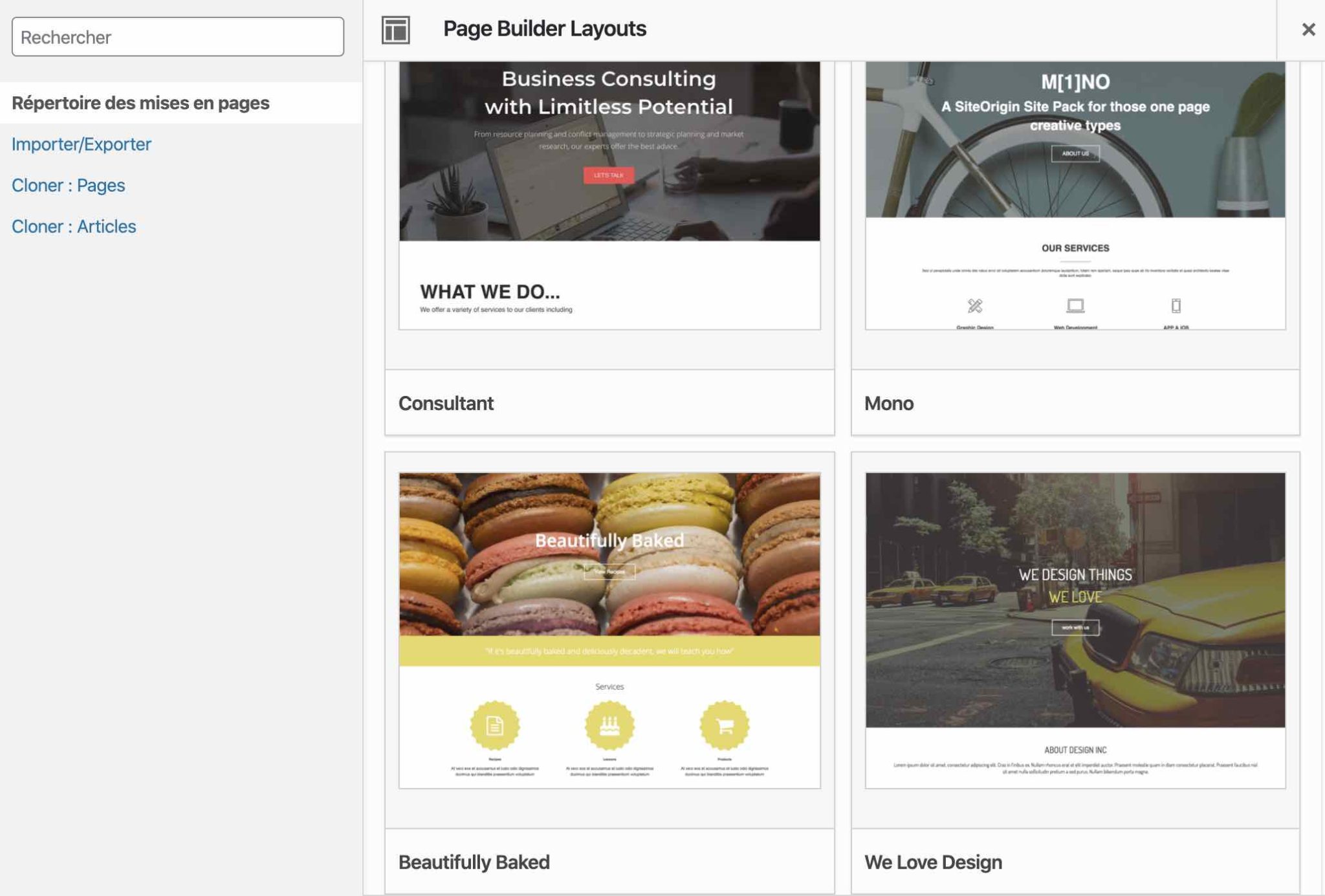 Layouts de Page Builder