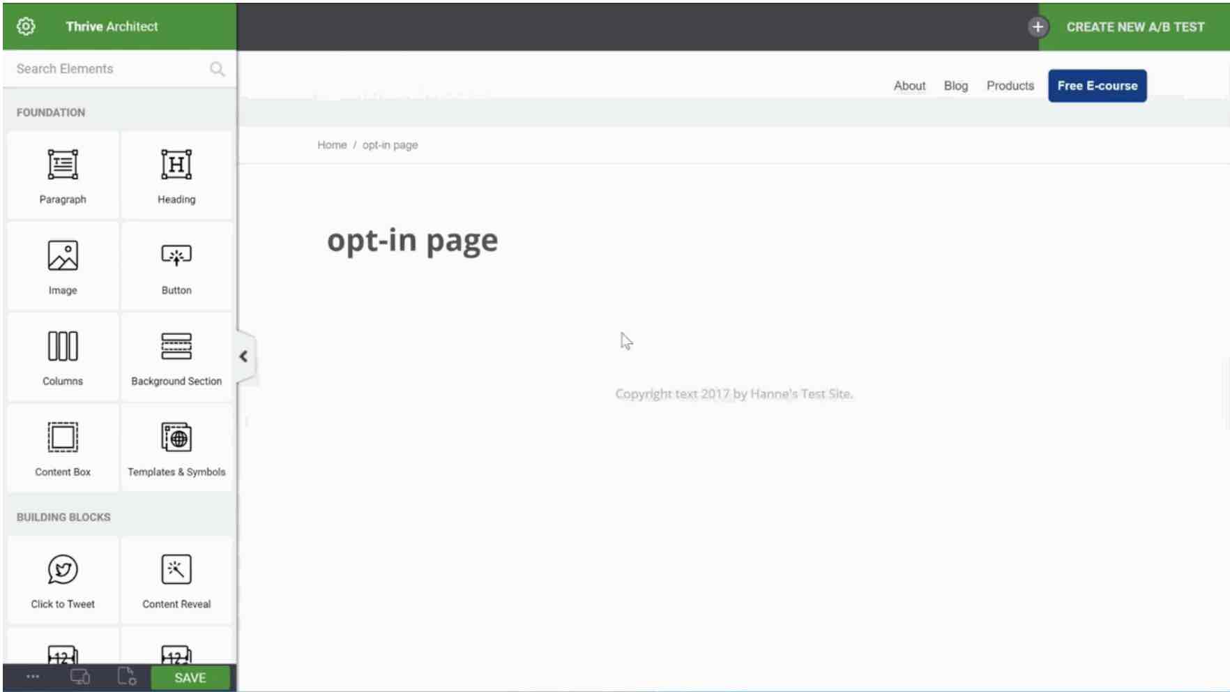 L'interface de Thrive Architect