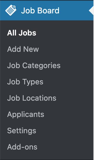 Simple Job Board Job Board menu on wordpress dashboard