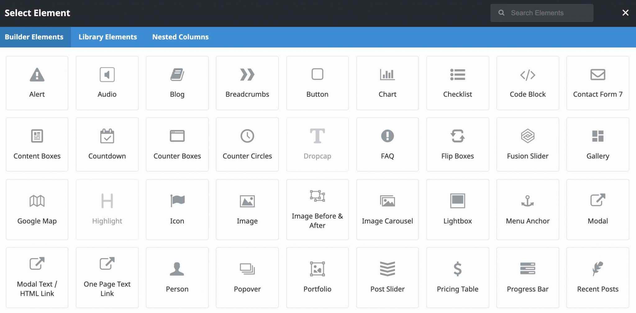Elements du Fusion Builder