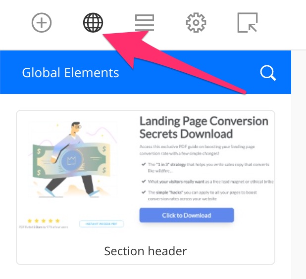 global element in the toolbar