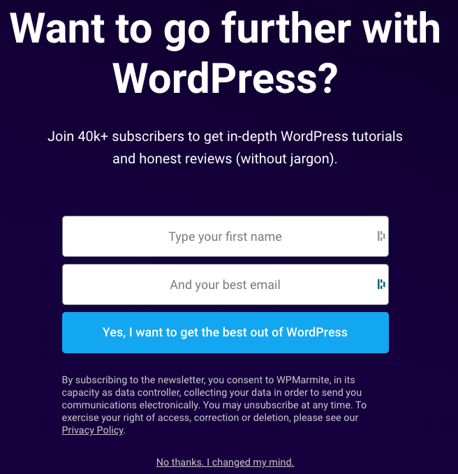 WPMarmite newsletter opt-in form