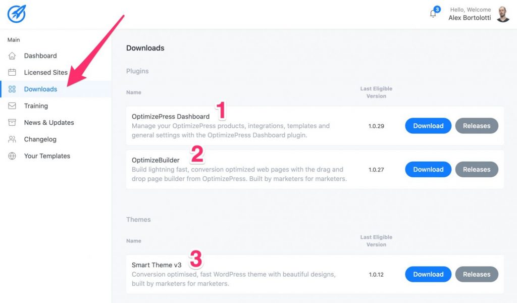 Downloads on the OptimizePress Dashboard