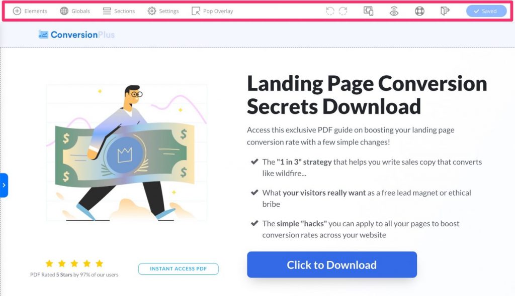 The OptimizePress toolbar