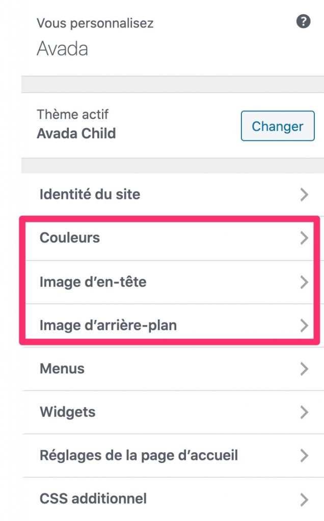 L'Outil de personnalisation sur Avada