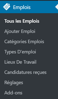 Simple Job Board menu