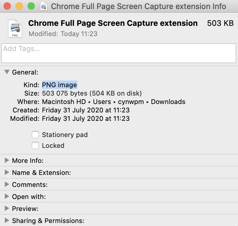 Detailed info displayed when you click right on an image to get info.