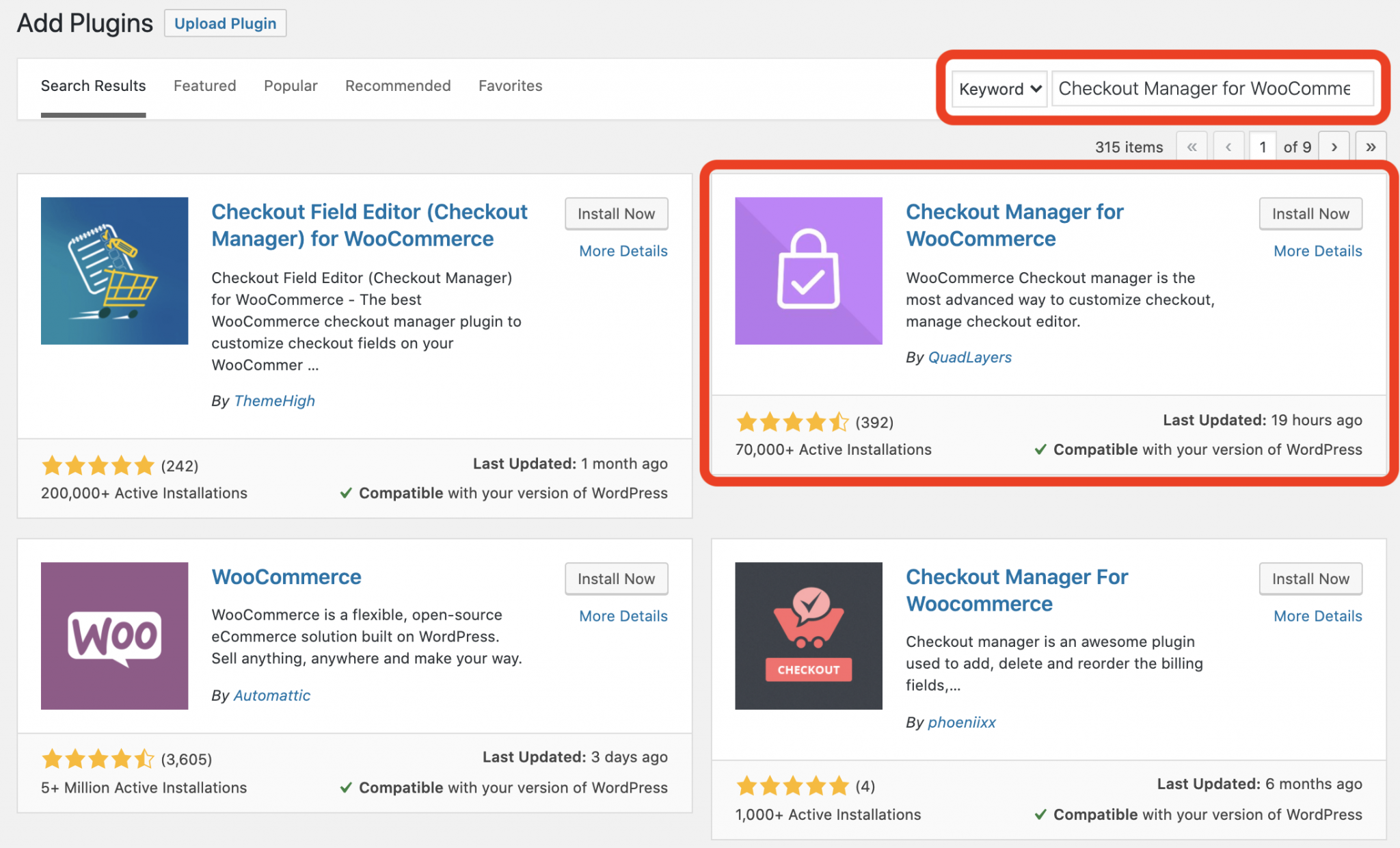 Install Checkout Manager for WooCommerce from the WordPress Dashboard