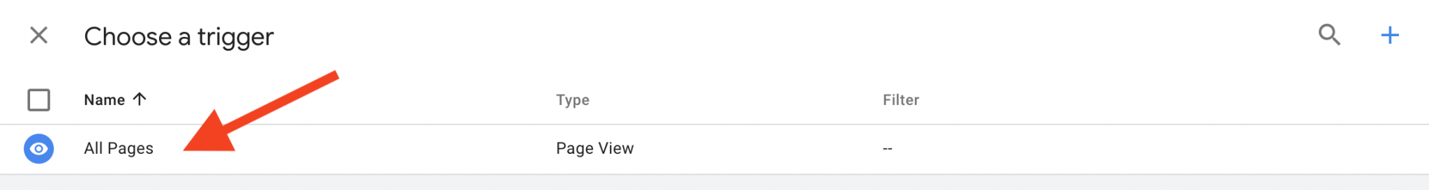 choose the trigger all pages on google tag manager