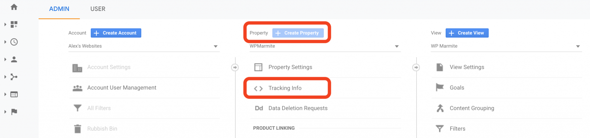 Google analytics dashboard to create a property