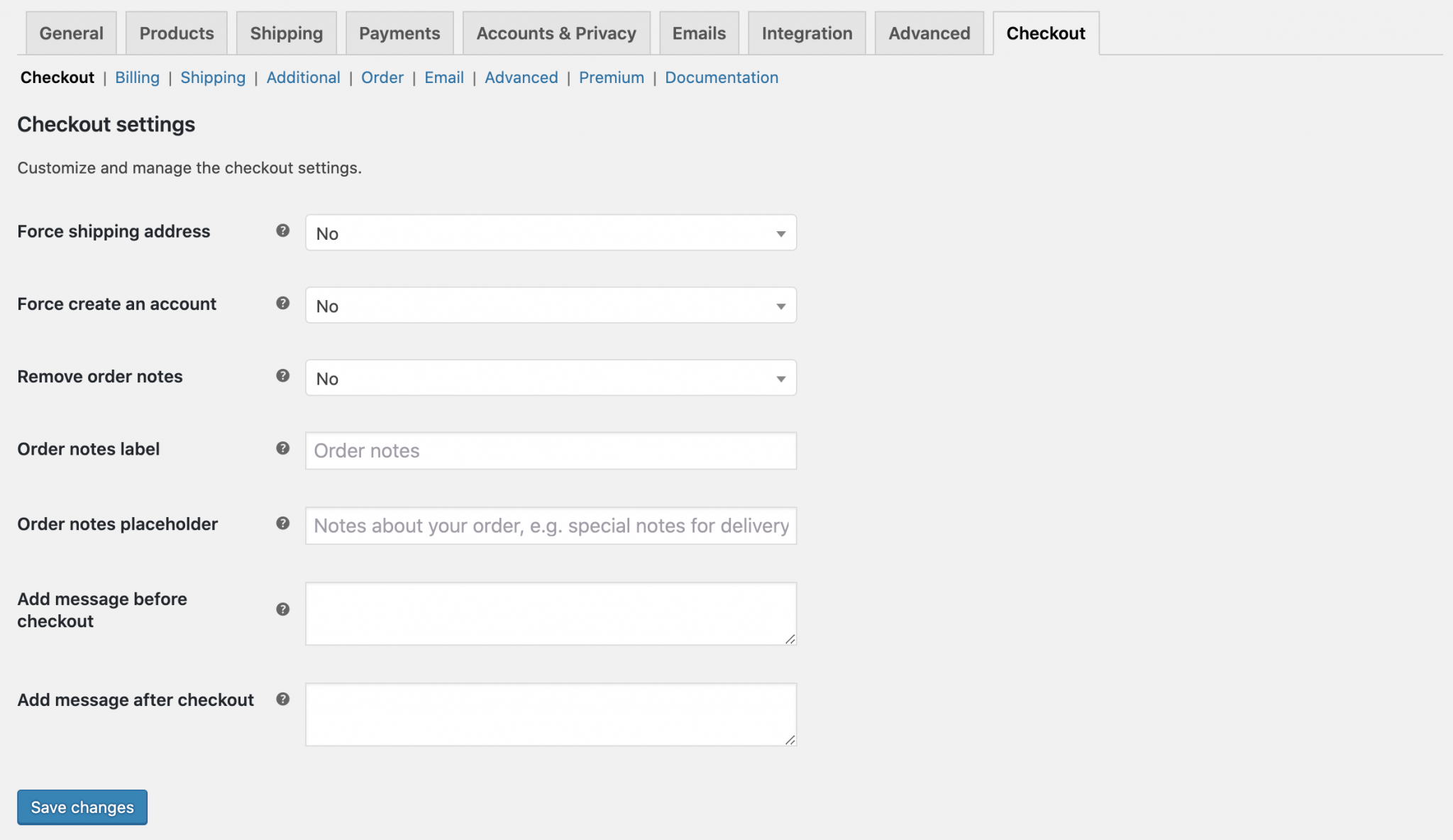 fields to customize order notes on checkout manager for woocommerce