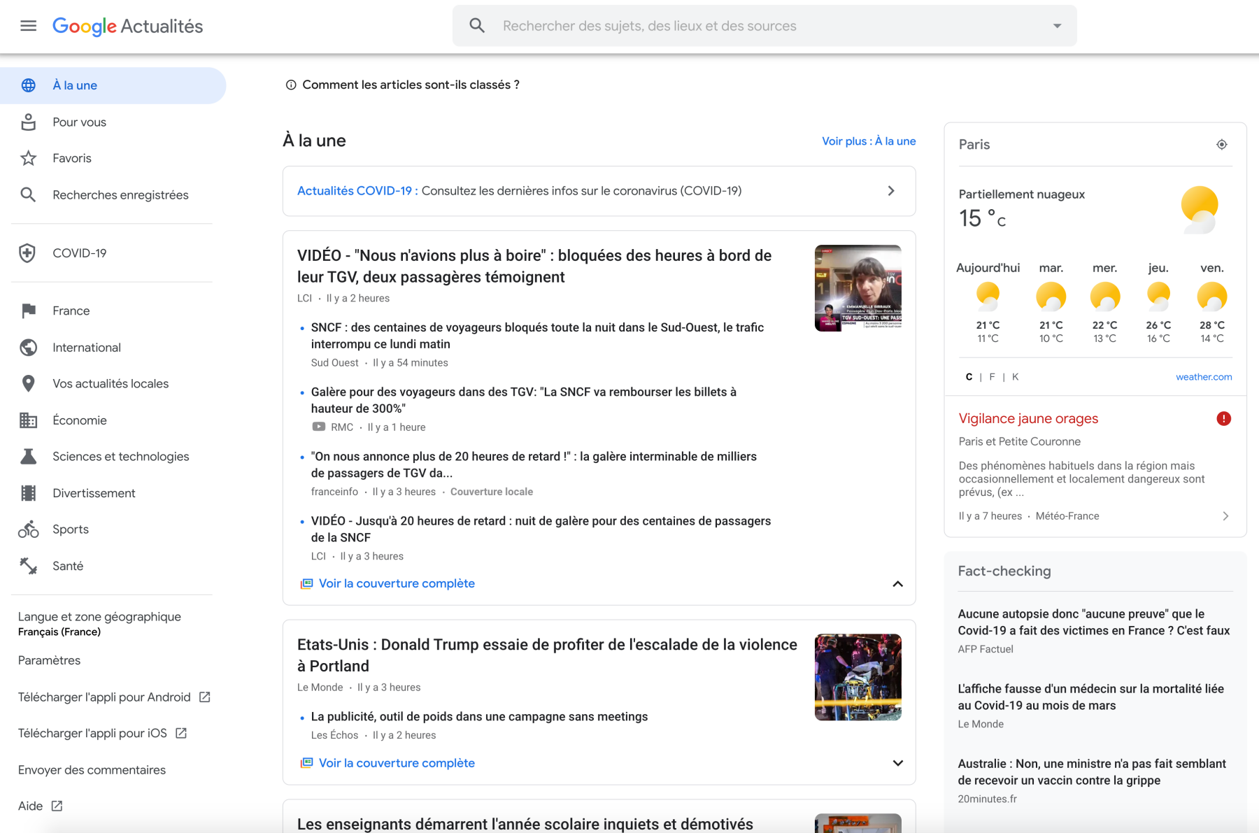 Flux des articles sur Google Actualités