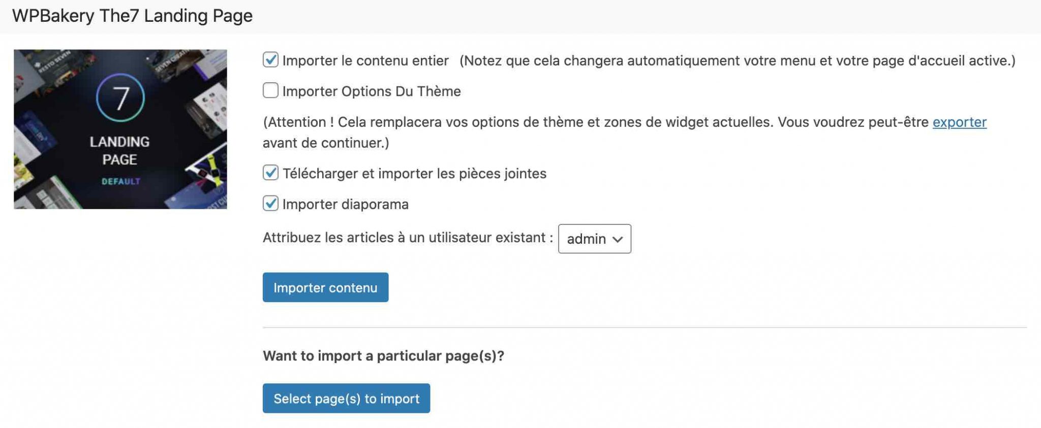 Processus import démo WPBakery