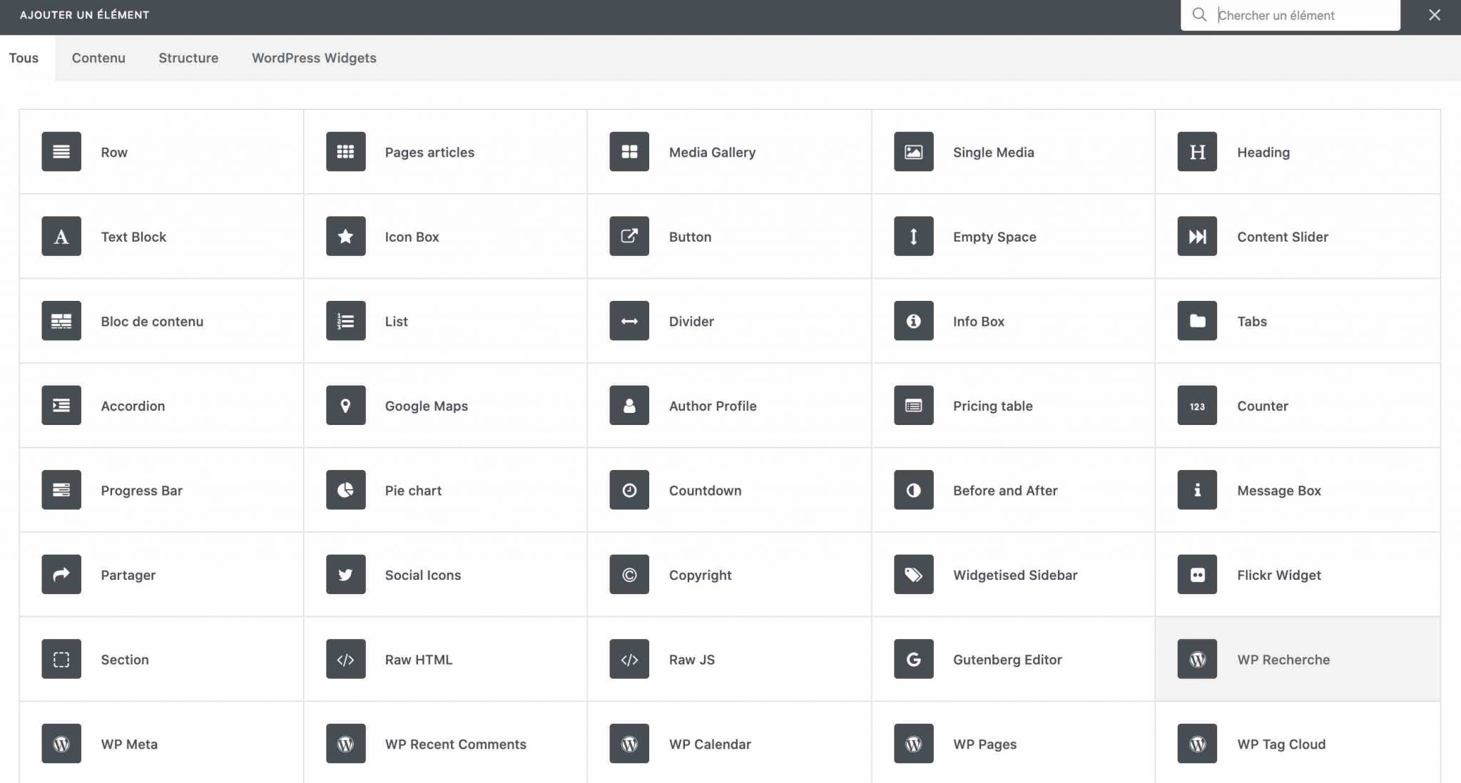 Modules WPBakery d'Uncode