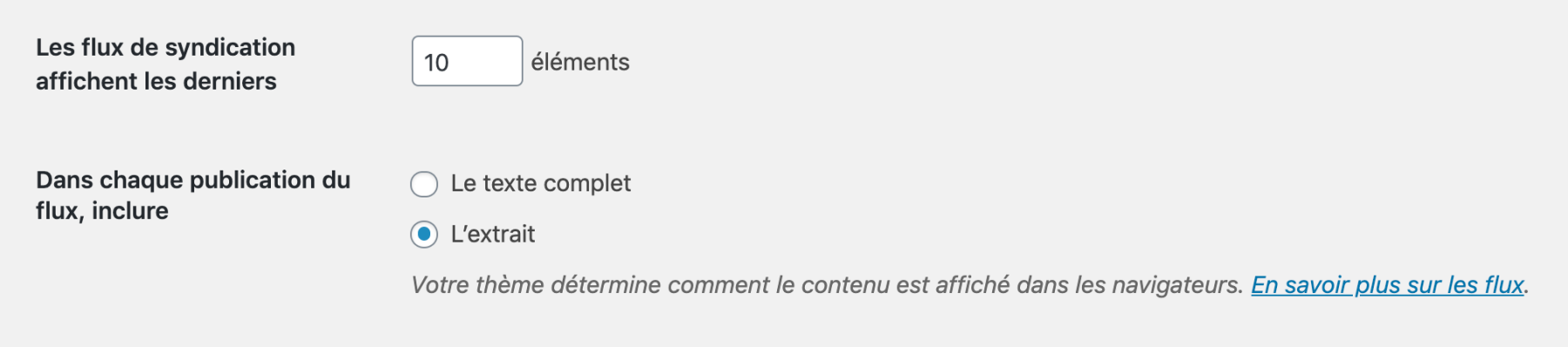 Réglages des flux RSS dans WordPress