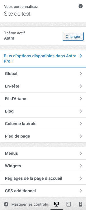 Le header du thème Astra