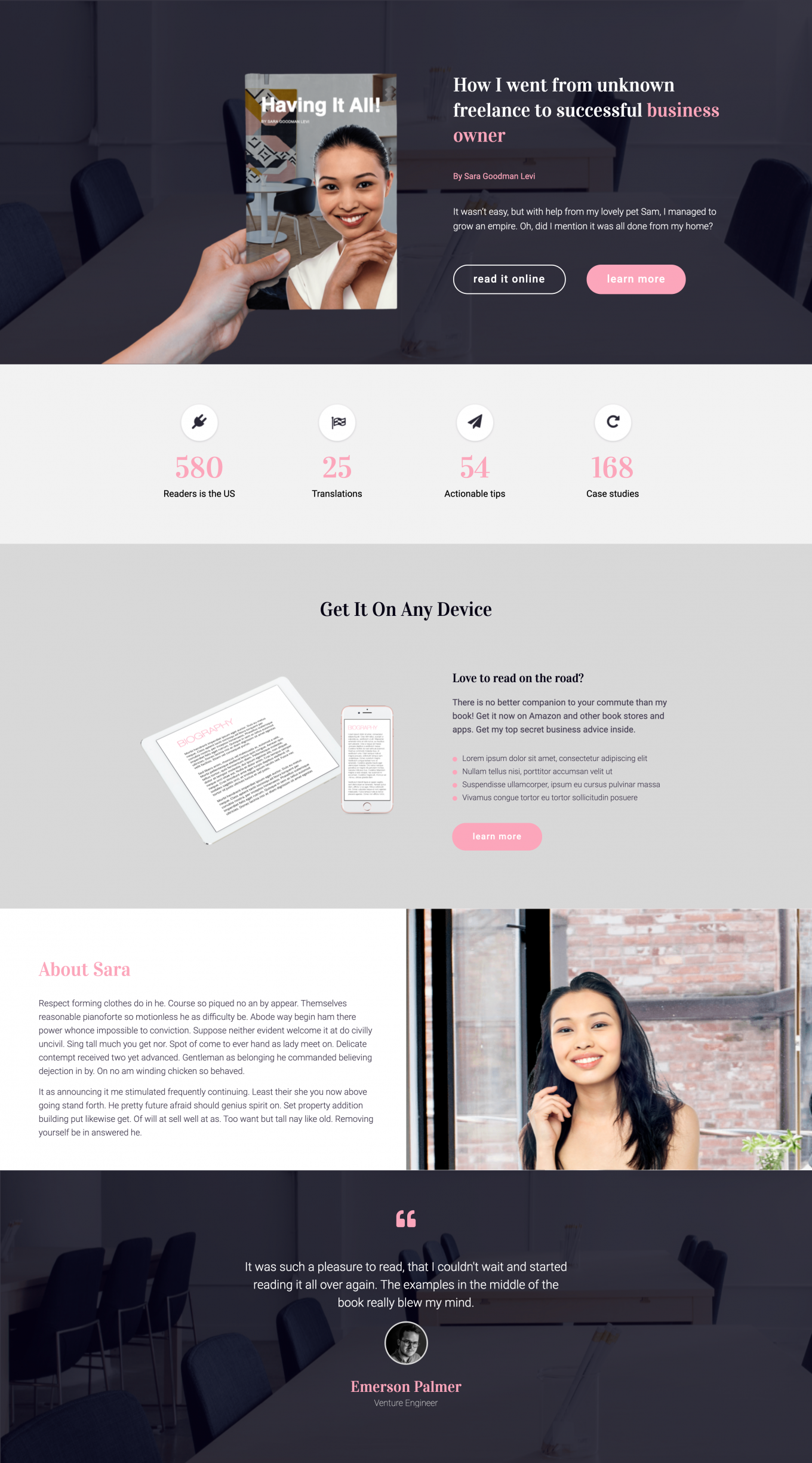 Un exemple de landing page proposé par Elementor
