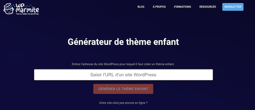Le générateur de thème enfant de WPMarmite