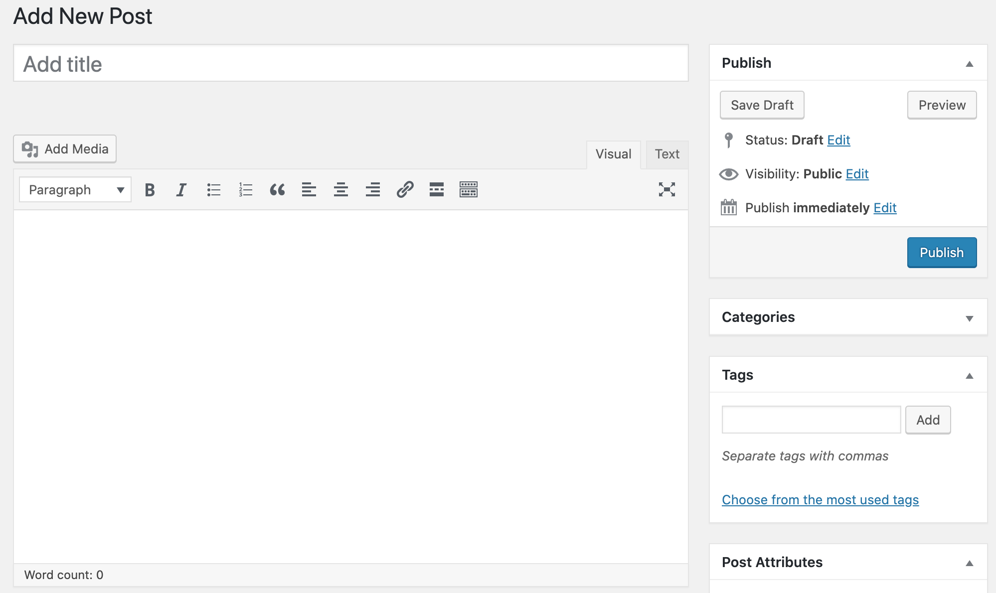 wordpress classic editor add new post page