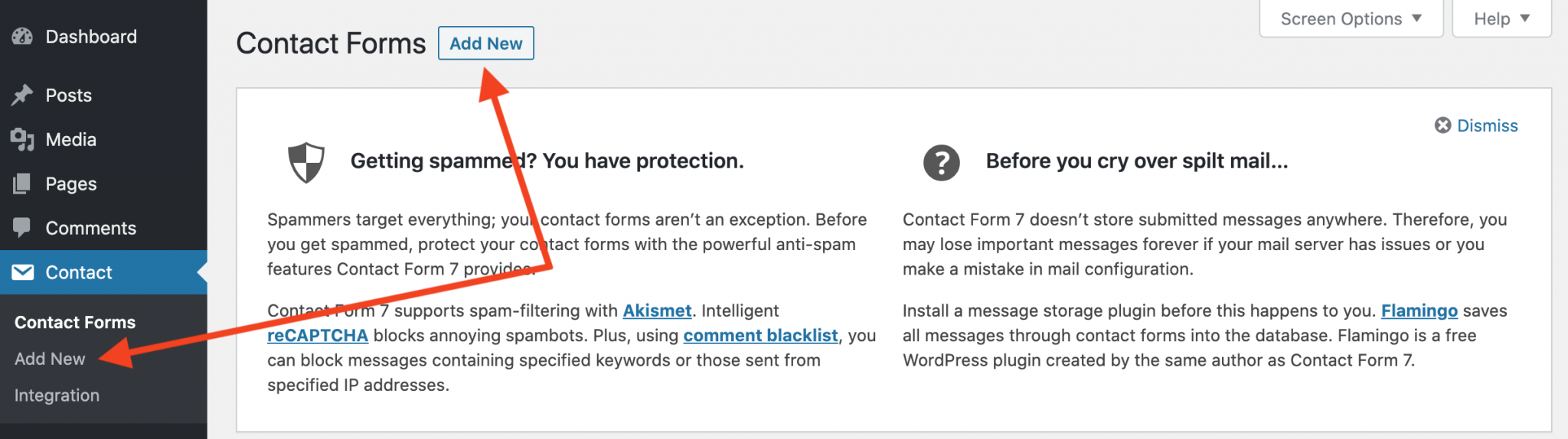 add new contact form on wordpress admin