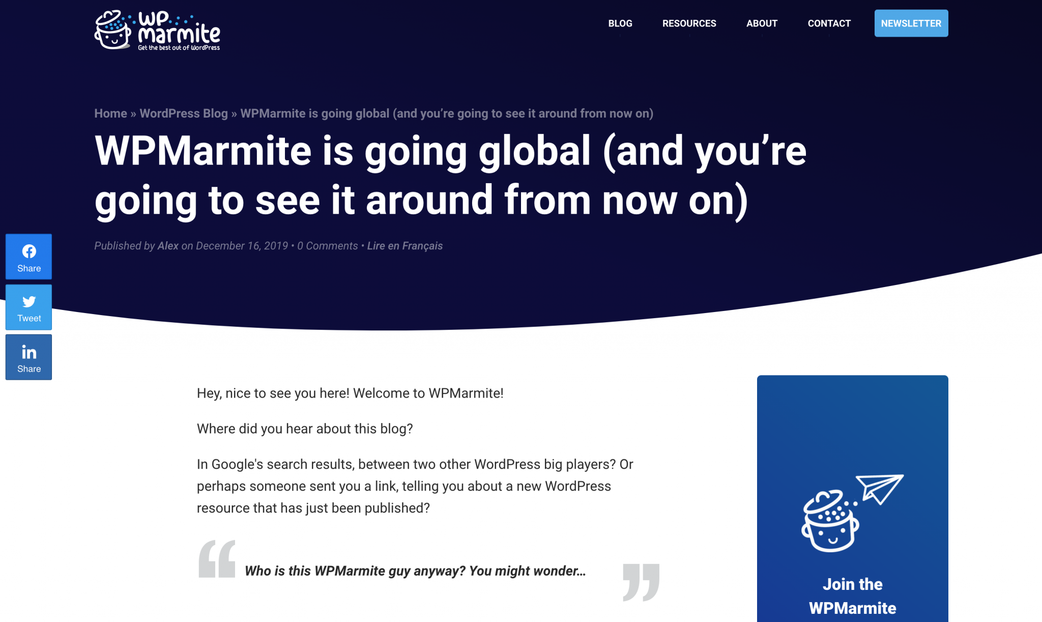 Desktop version of a WPMarmite post