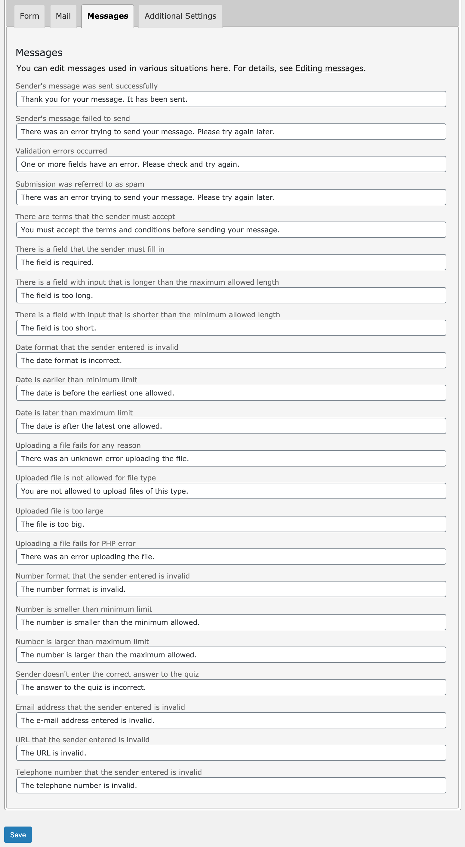 Error and success messages on contact form 7