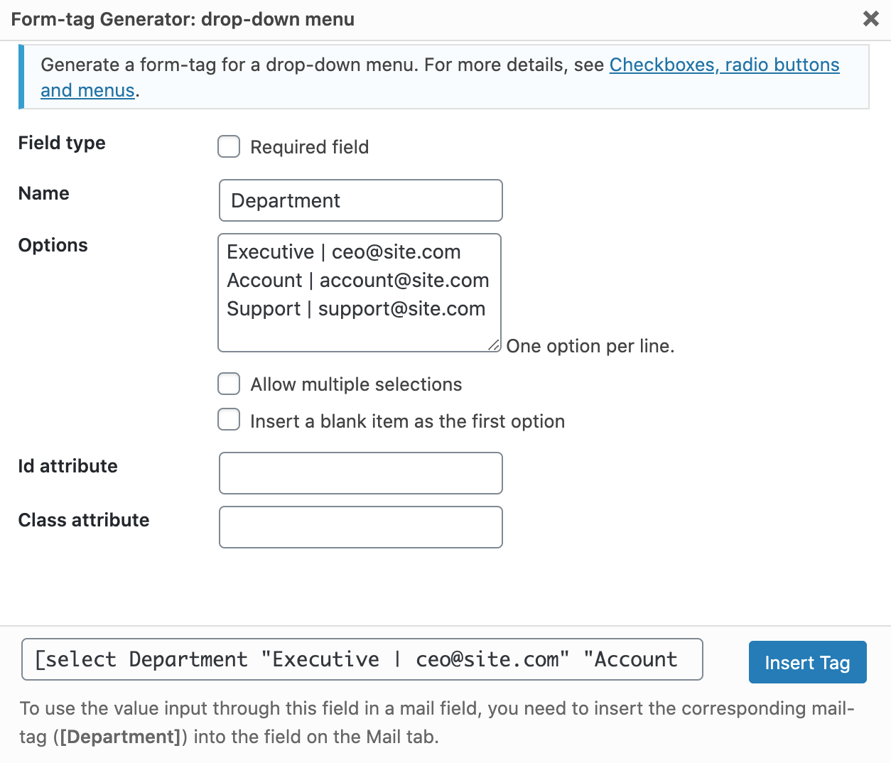 choose recipient in contact form 7