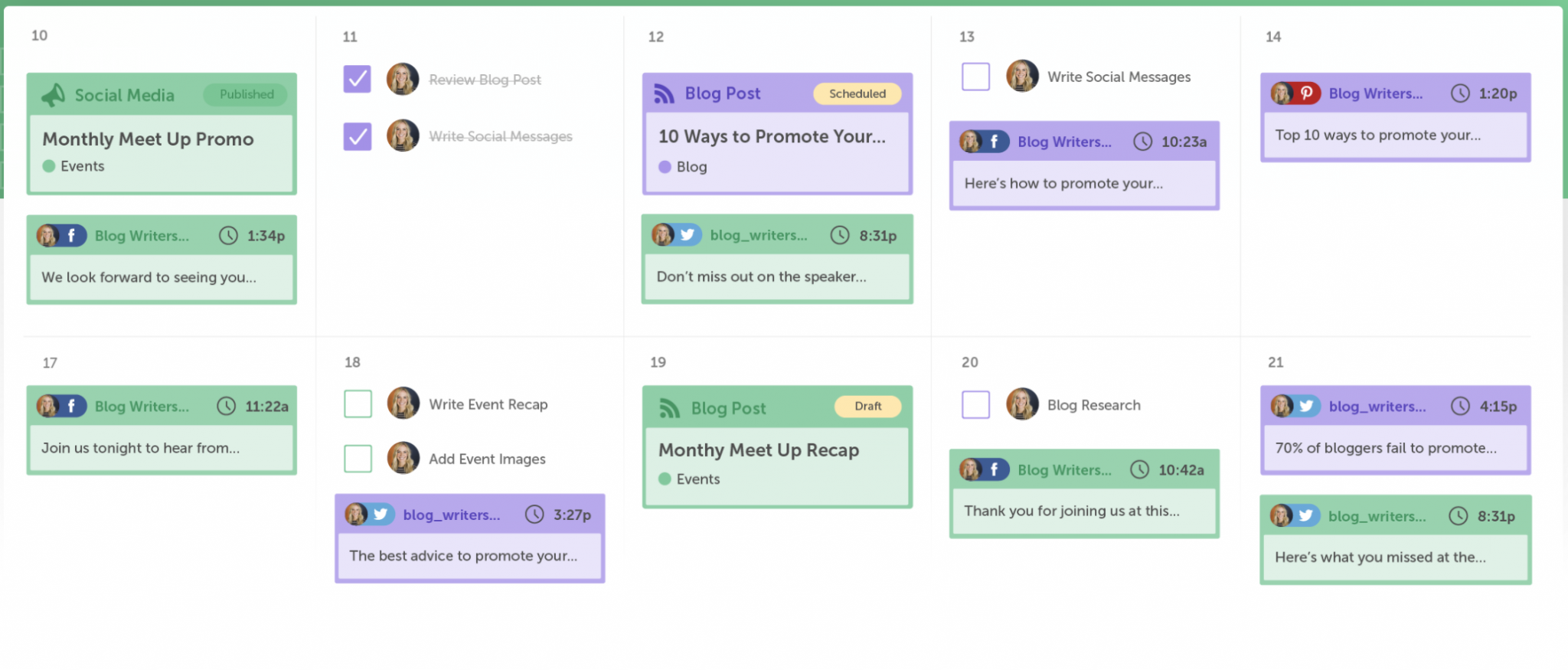 screenshot of the blog calendar of the CoSchedule plugin