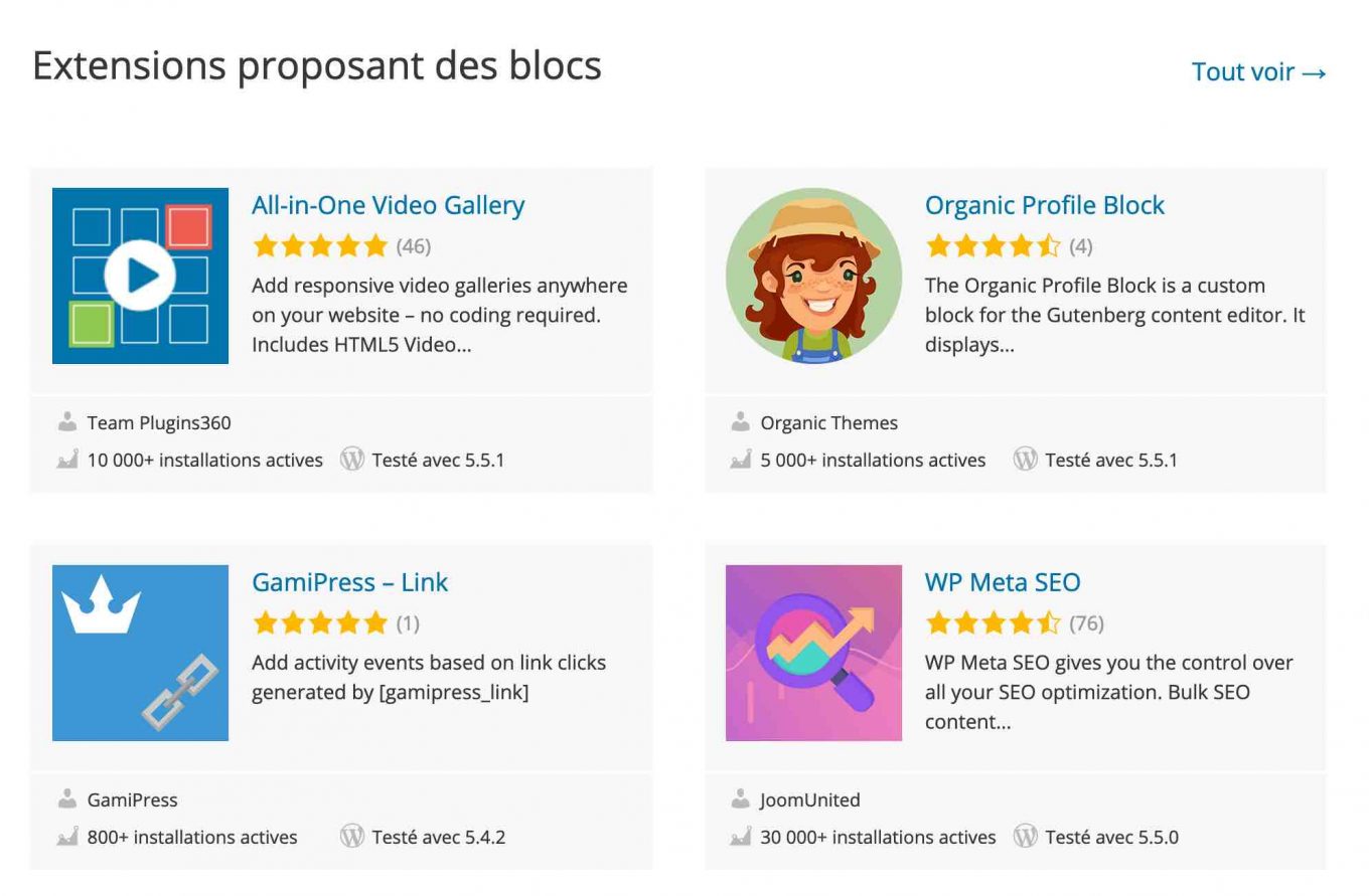 Webflow vs WordPress : extensions WordPress proposant des blocs
