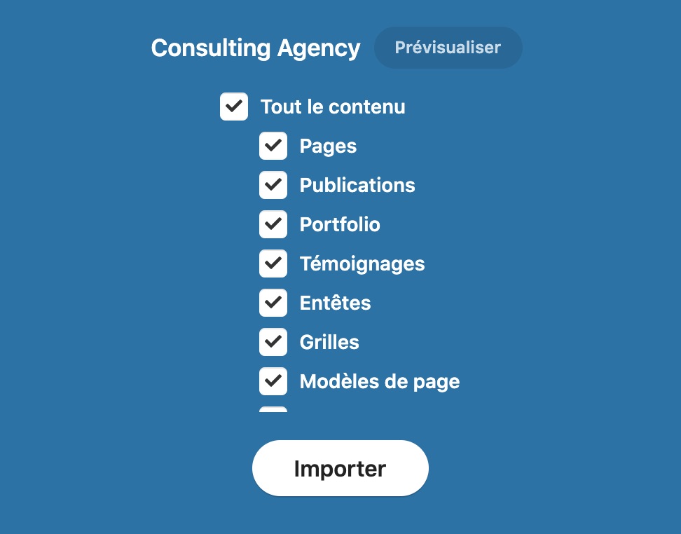 Processus d'importation d'une démo sur Impreza