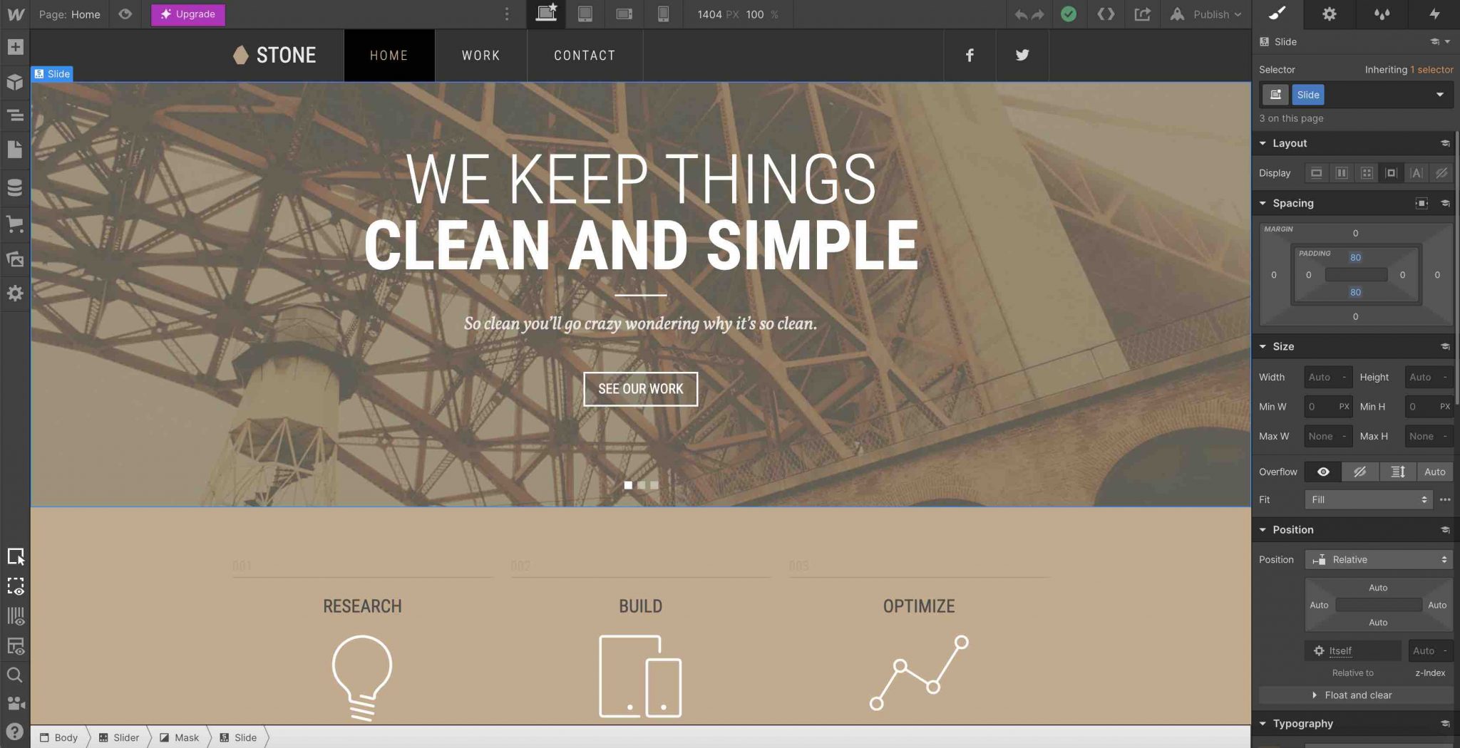 Interface de Webflow vs WordPress