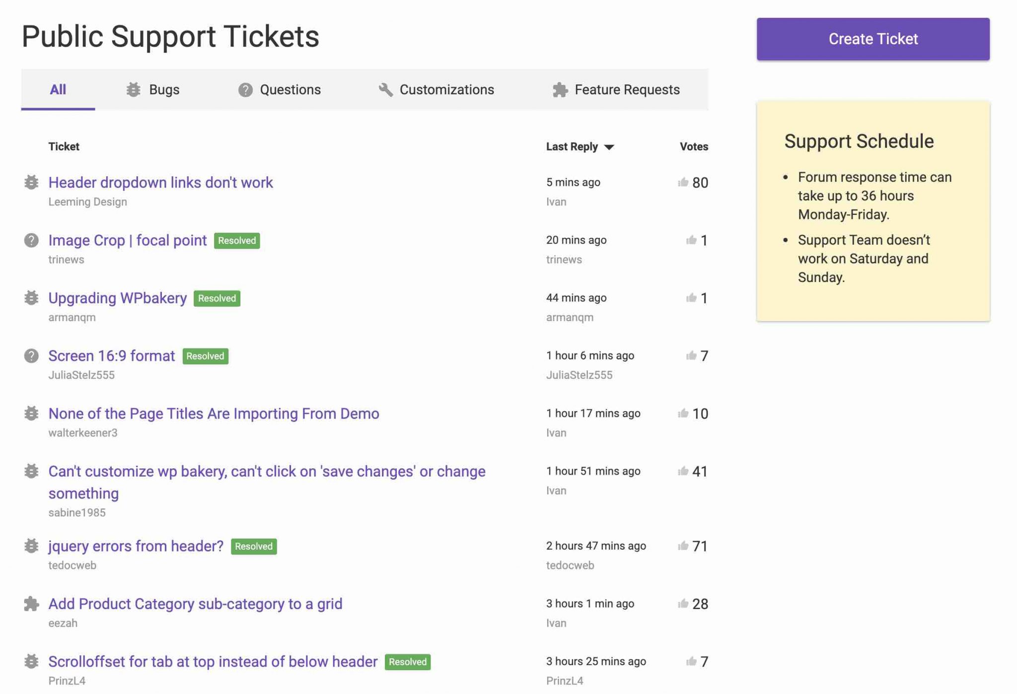 Tickets du Support public