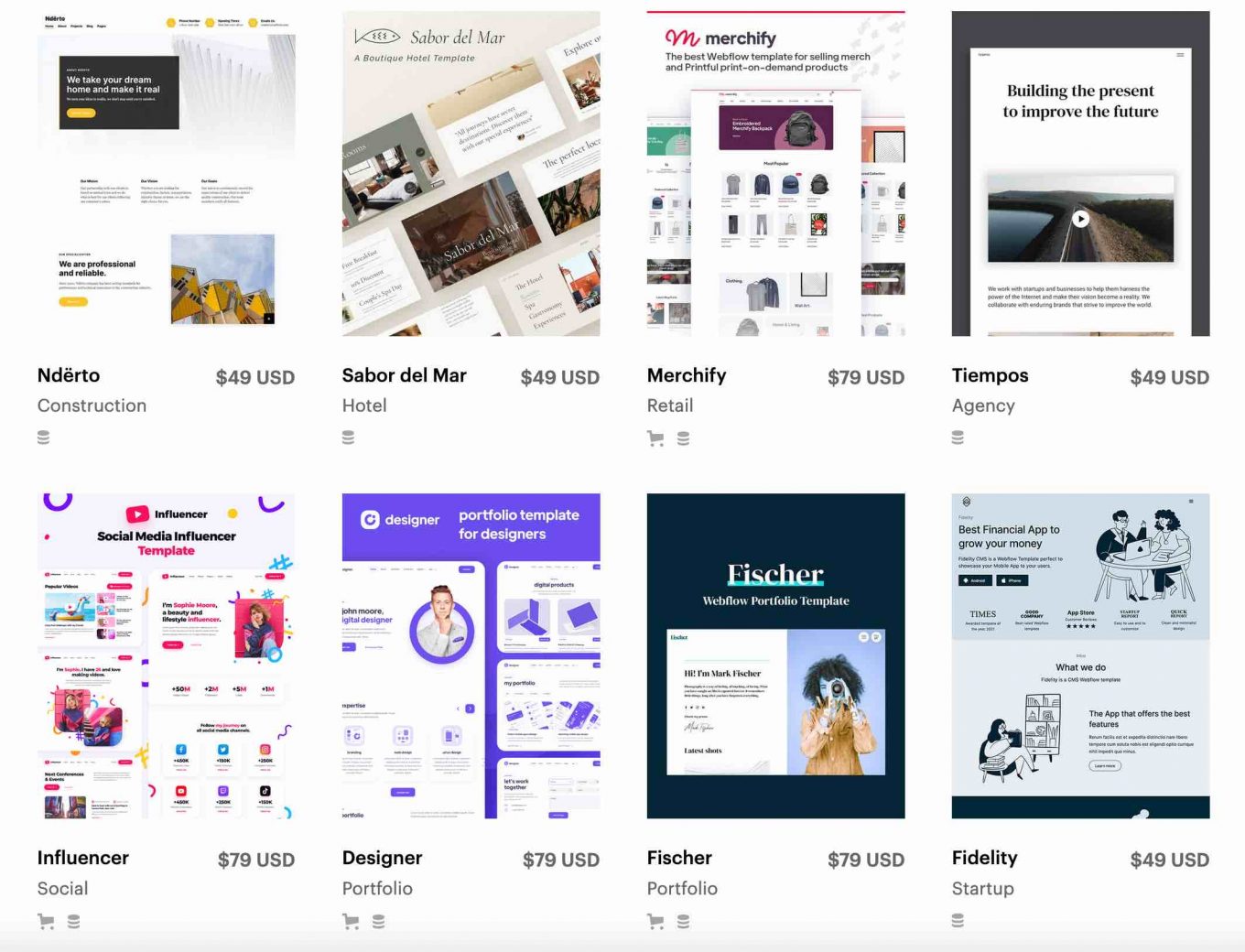 Webflow vs WordPress : les templates proposés par Webflow