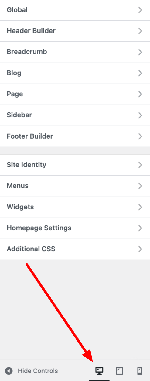 Responsive options for your WordPress header in the WP Customization tool.