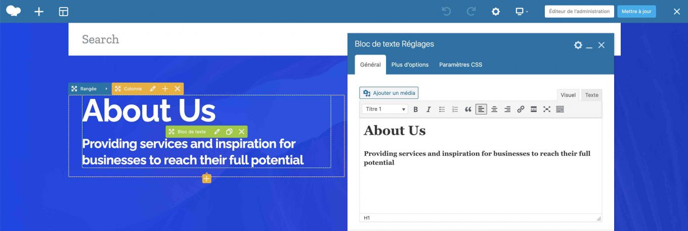 Editeur visuel en front-end sur Impreza