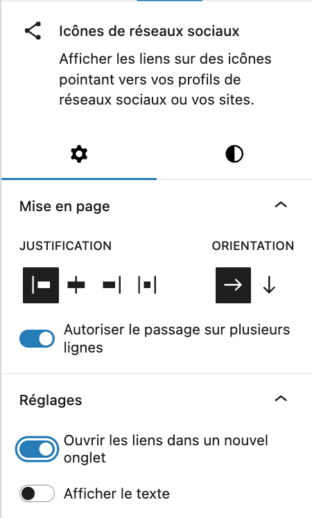 Le bloc « Icônes de réseaux sociaux » sur WordPress