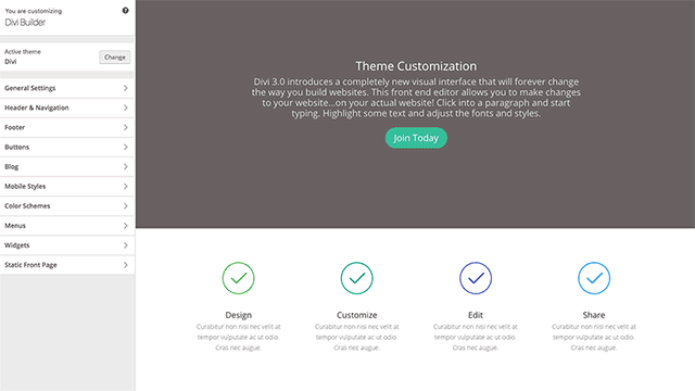 personnalisation de Divi via Theme Customization
