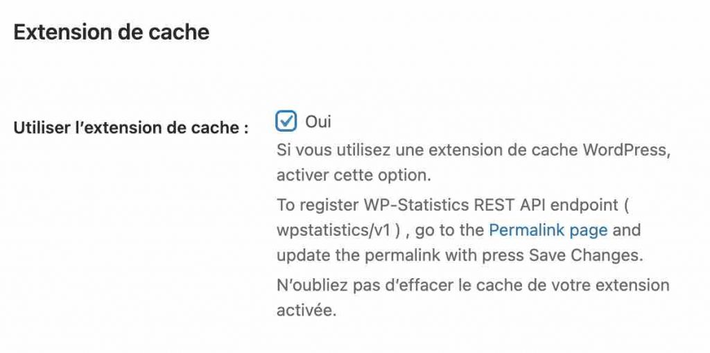 Réglage cache WP Statistics