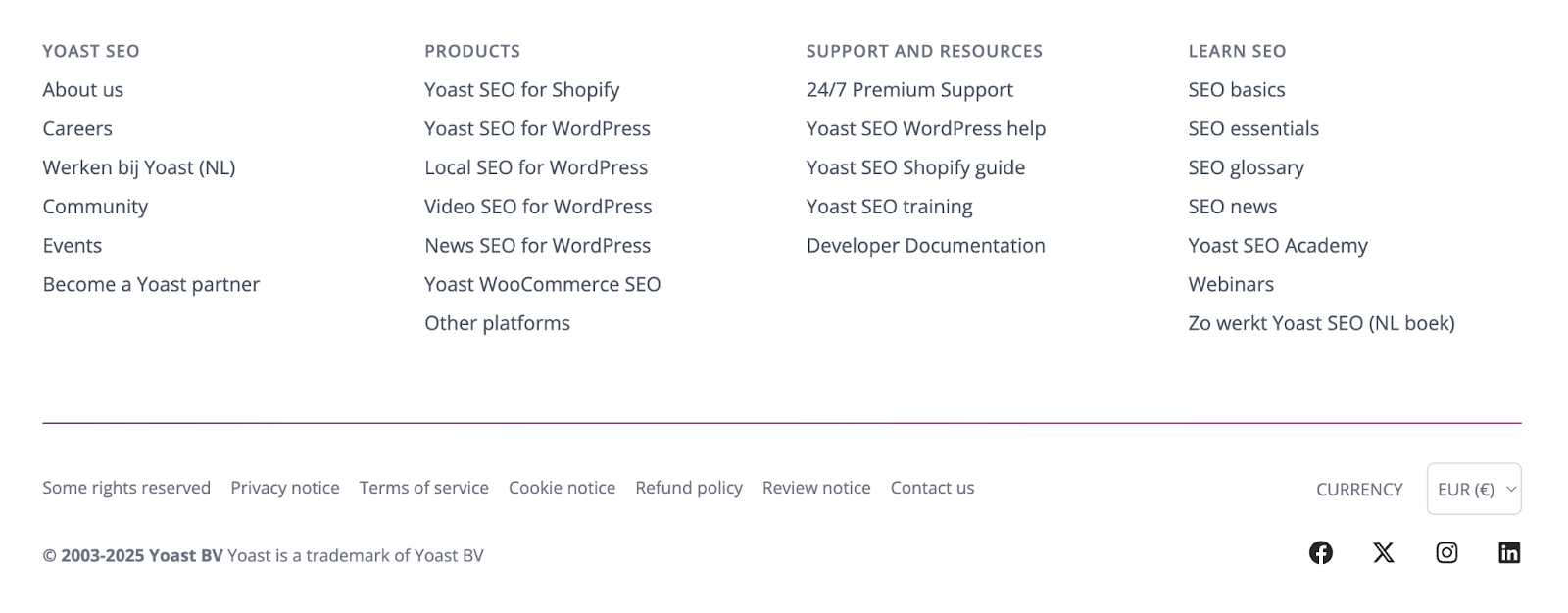 Le footer de Yoast SEO
