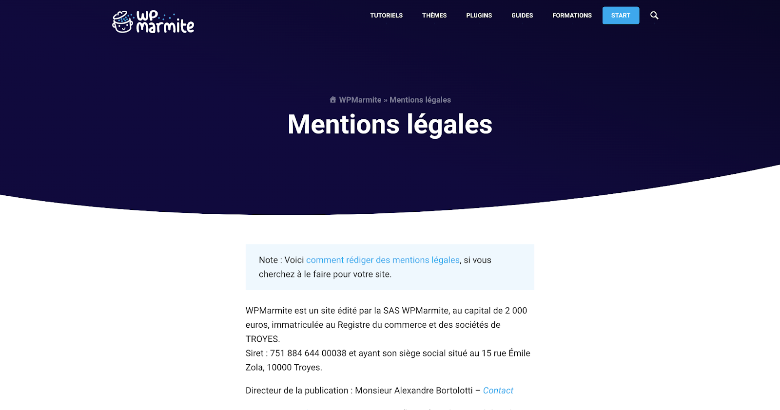 Une page Mentions légales