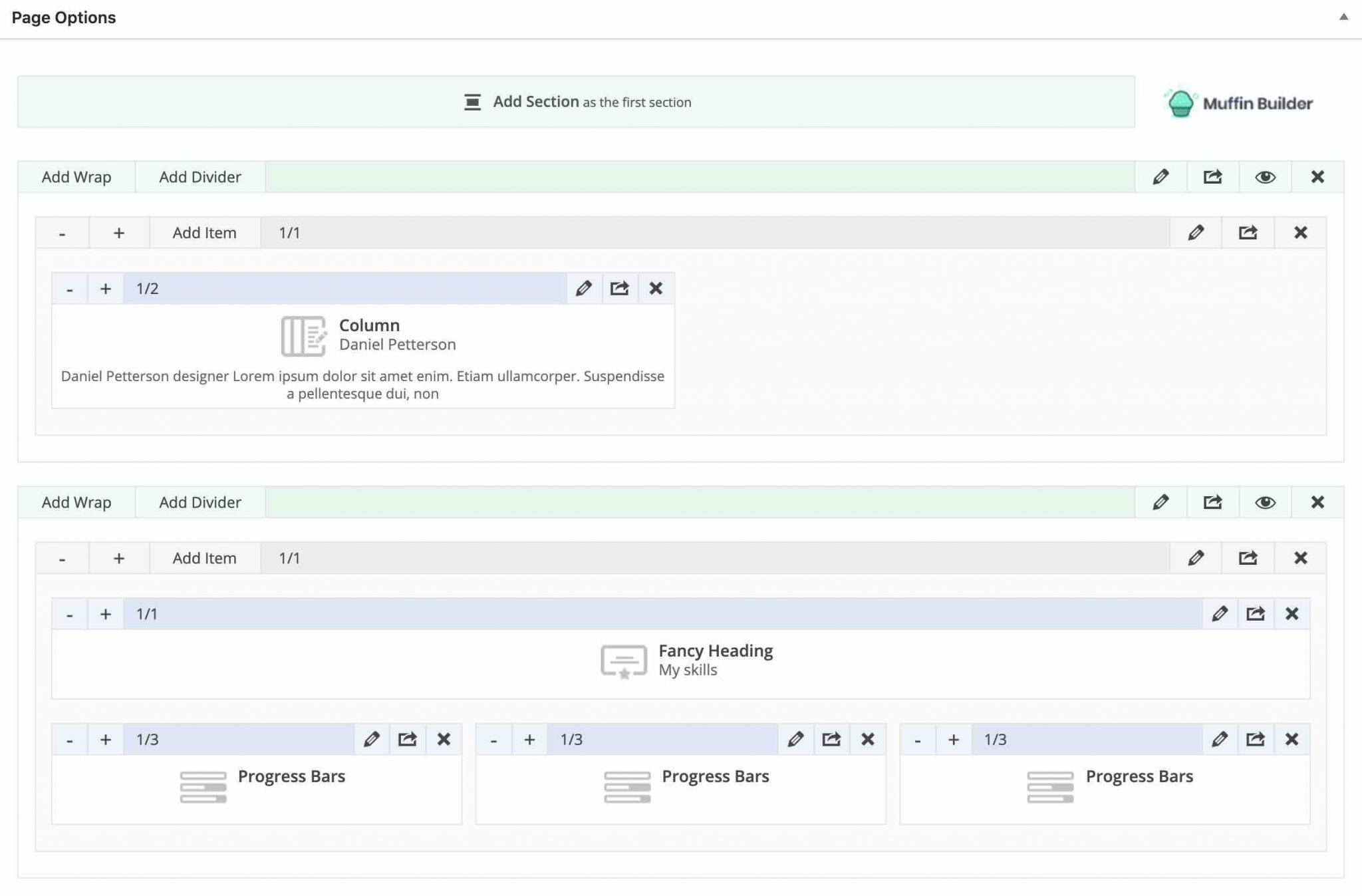 quick look at the Muffin Builder interface