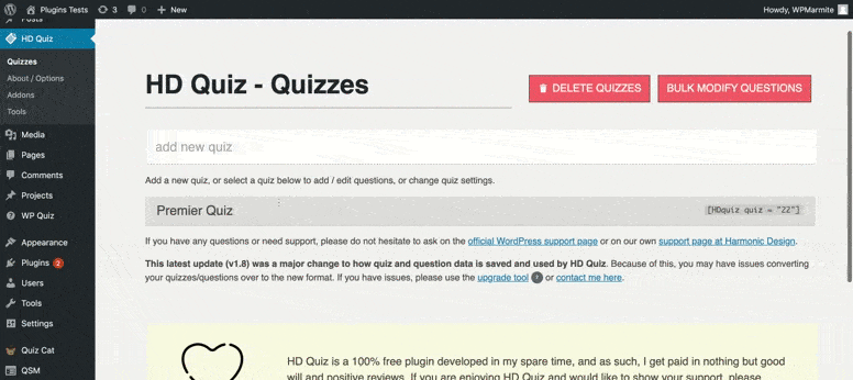 fonctionnalités de HD Quiz