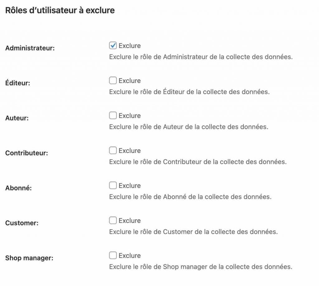 Le menu Rôles de WP Statistics