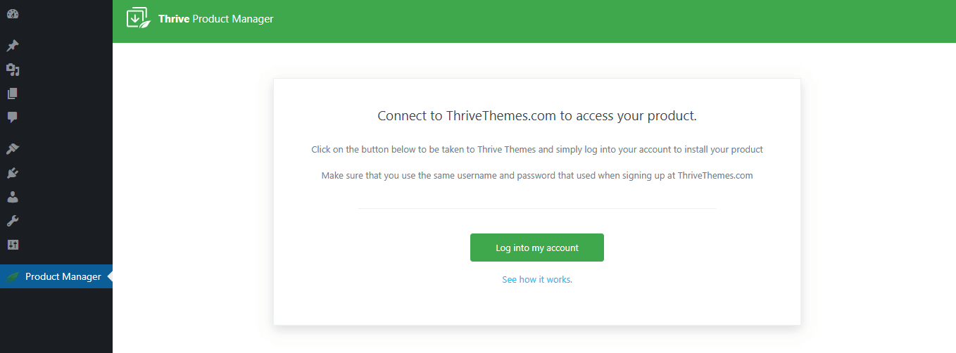 Thrive Product Manager plugin menu on WordPress admin