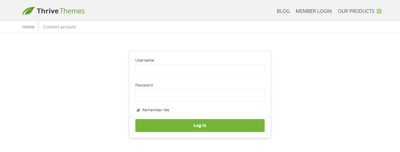 log in form on Thrive Themes