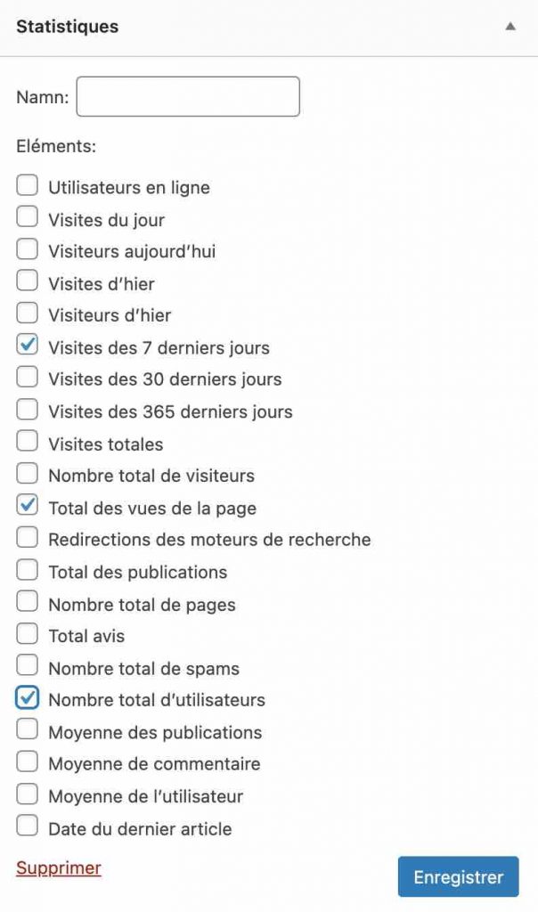 Le widget Statistiques de WP Statistics