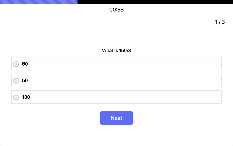 The front-end interface of a quiz using the Quiz Maker plugin