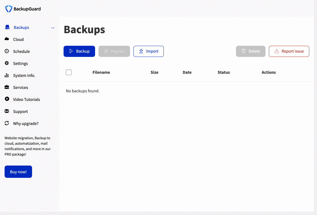 Réglages de Backup Guard