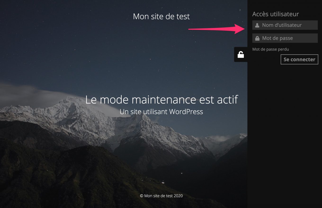 Connexion à l'extension Maintenance.