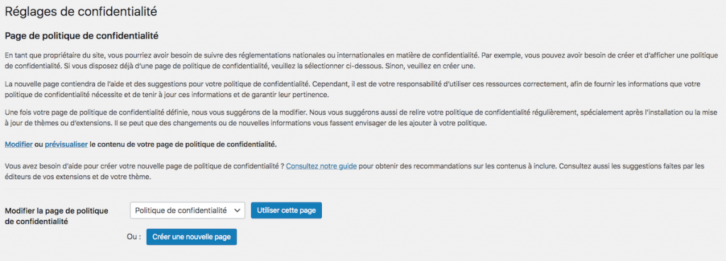 Les réglages de WordPress liés au RGPD et à la politique de confidentialité